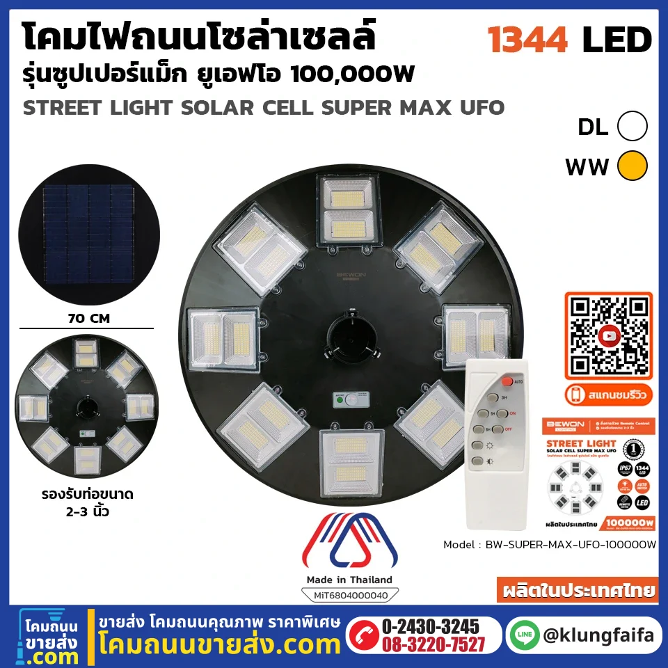 BEWON : โคมถนนโซล่าเซลล์ รุ่นซูปเปอร์ UFO 100,000W